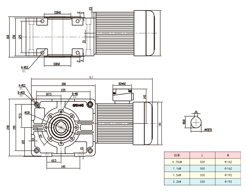 SRH45准双曲面齿轮减速马达双曲面/直角减速电机图纸